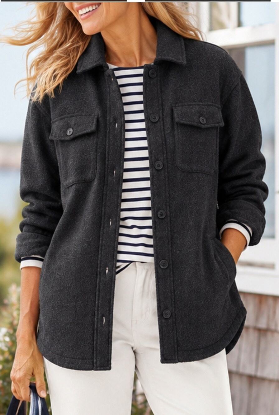 Lands’ End Wool Blend Shirt Jacket Button Front Shacket Charcoal Gray Women’s M